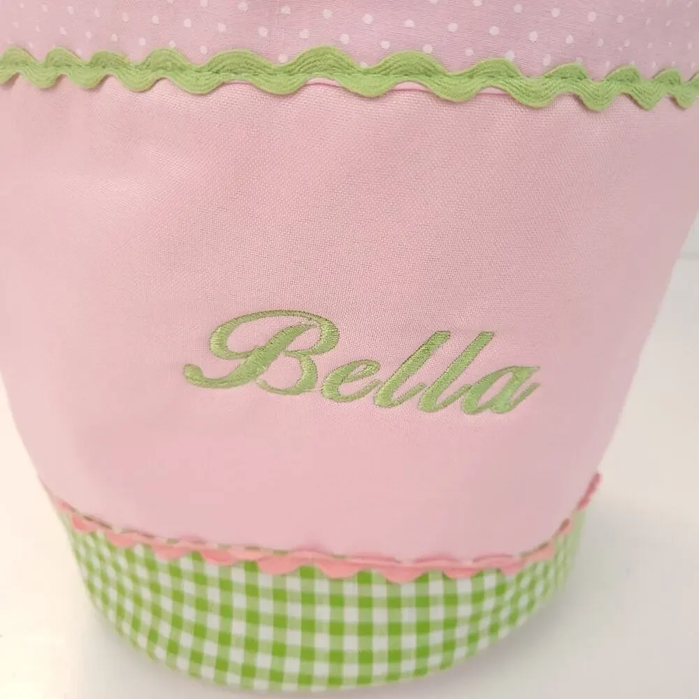 Monogram Easter Basket Bella Pink, Green Gingham Plaid Pastel, Preppy Spring